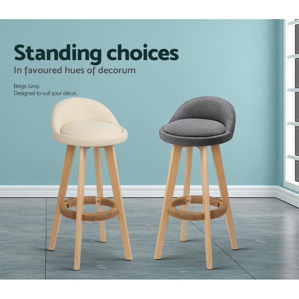 Artiss 2x Bar Stools Padded Leather Wooden Beige Chez Guru