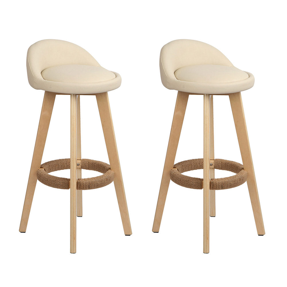 Artiss 2x Bar Stools Padded Leather Wooden Beige Chez Guru