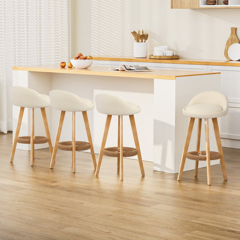 Artiss 4x Bar Stools Padded Leather Wooden Beige Chez Guru
