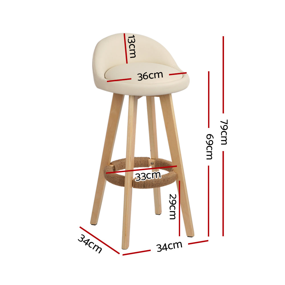 Artiss 4x Bar Stools Padded Leather Wooden Beige Chez Guru
