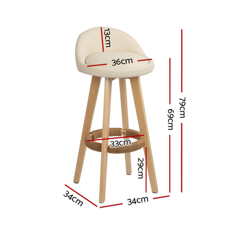 Artiss 4x Bar Stools Padded Leather Wooden Beige Chez Guru