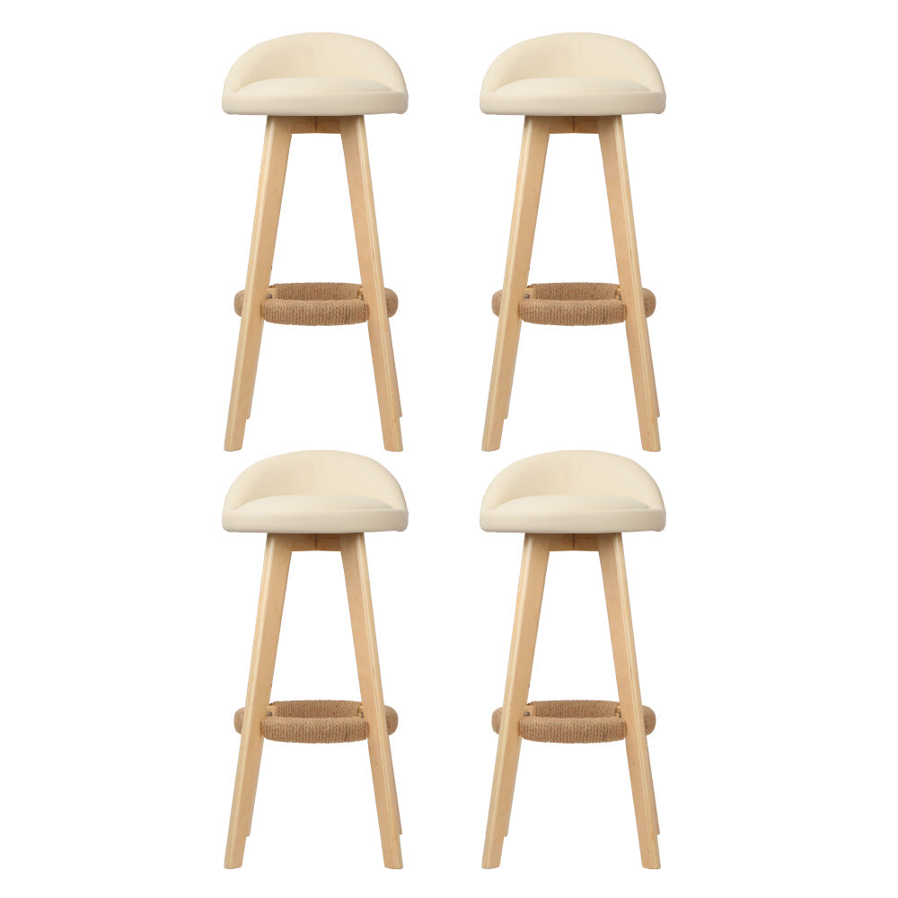 Artiss 4x Bar Stools Padded Leather Wooden Beige Chez Guru