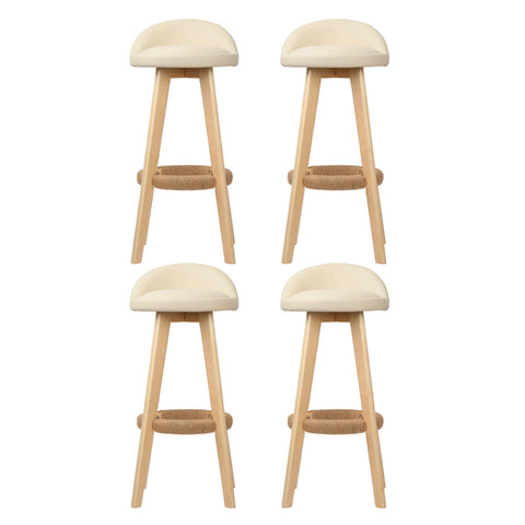 Artiss 4x Bar Stools Padded Leather Wooden Beige Chez Guru