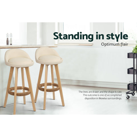 Artiss 4x Bar Stools Padded Leather Wooden Beige Chez Guru