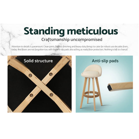 Artiss 4x Bar Stools Padded Leather Wooden Beige Chez Guru