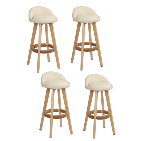 Artiss 4x Bar Stools Padded Leather Wooden Beige Chez Guru