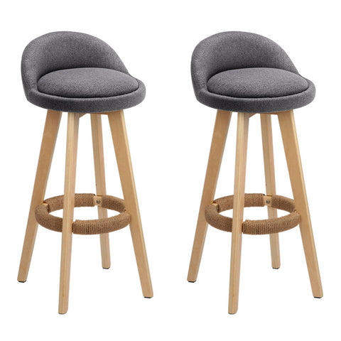 Artiss 2x Bar Stools Padded Linen Wooden Grey Chez Guru