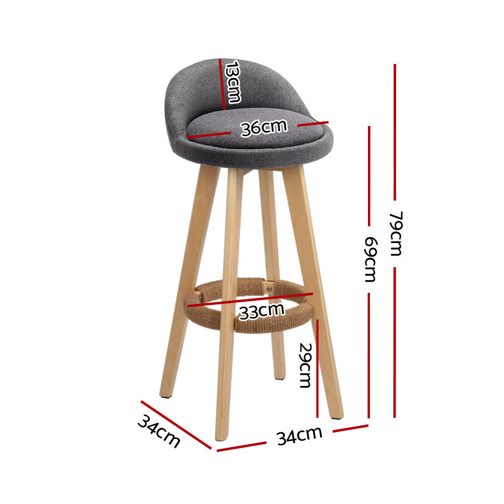 Artiss 2x Bar Stools Padded Linen Wooden Grey Chez Guru
