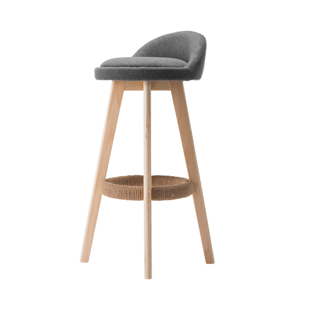 Artiss 2x Bar Stools Padded Linen Wooden Grey Chez Guru