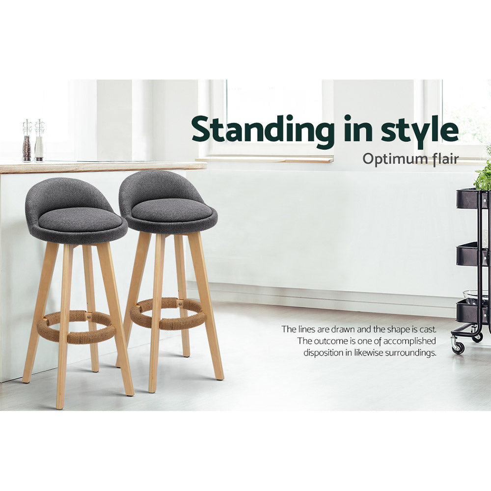 Artiss 2x Bar Stools Padded Linen Wooden Grey Chez Guru