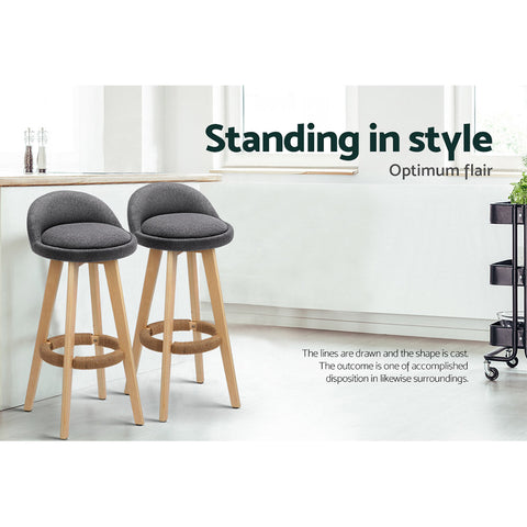 Artiss 2x Bar Stools Padded Linen Wooden Grey Chez Guru