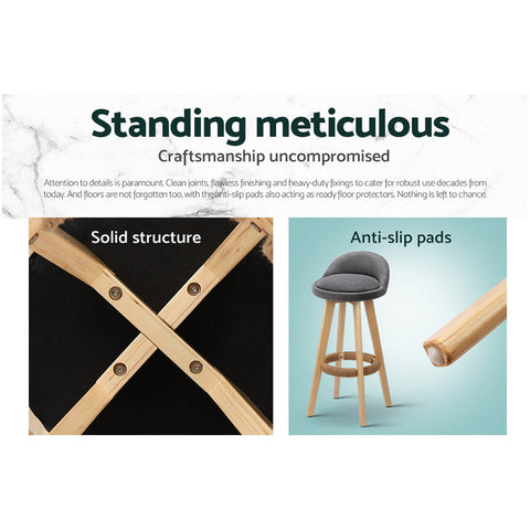 Artiss 2x Bar Stools Padded Linen Wooden Grey Chez Guru