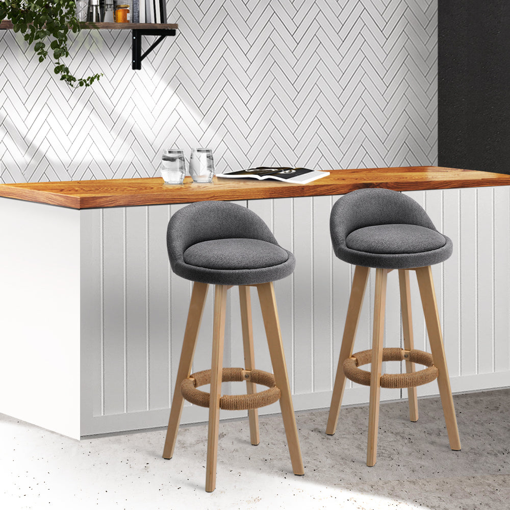Artiss 2x Bar Stools Padded Linen Wooden Grey Chez Guru