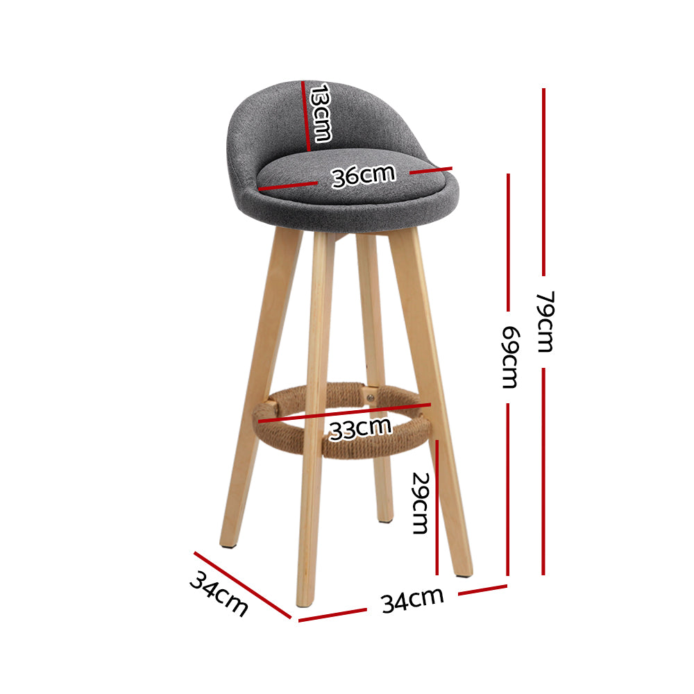 Artiss 4x Bar Stools Padded Linen Wooden Grey Chez Guru