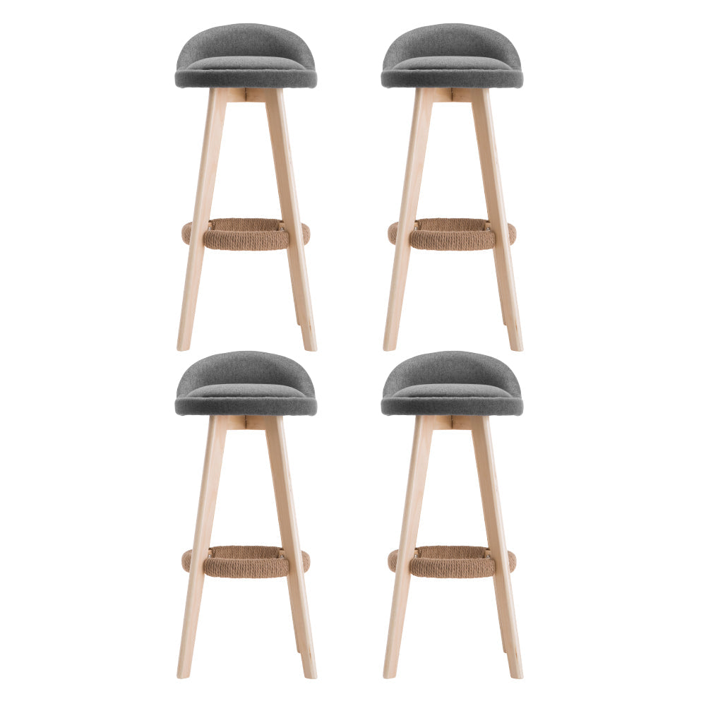 Artiss 4x Bar Stools Padded Linen Wooden Grey Chez Guru