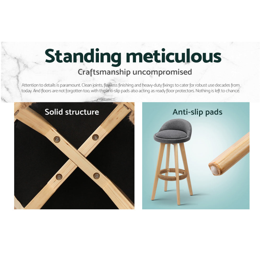 Artiss 4x Bar Stools Padded Linen Wooden Grey Chez Guru