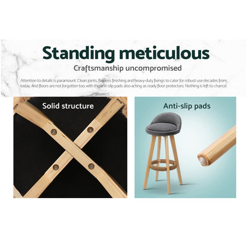 Artiss 4x Bar Stools Padded Linen Wooden Grey Chez Guru