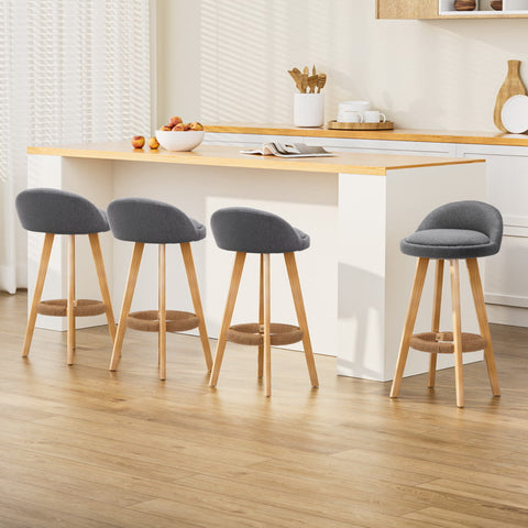 Artiss 4x Bar Stools Padded Linen Wooden Grey Chez Guru