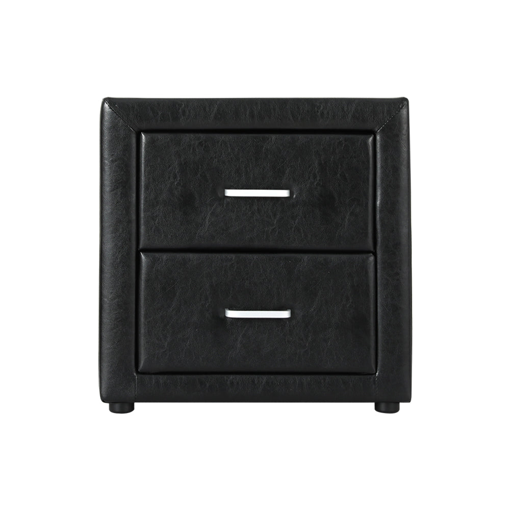 Artiss Bedside Table 2 Drawers Side Table Leather - CADEN Black Chez Guru