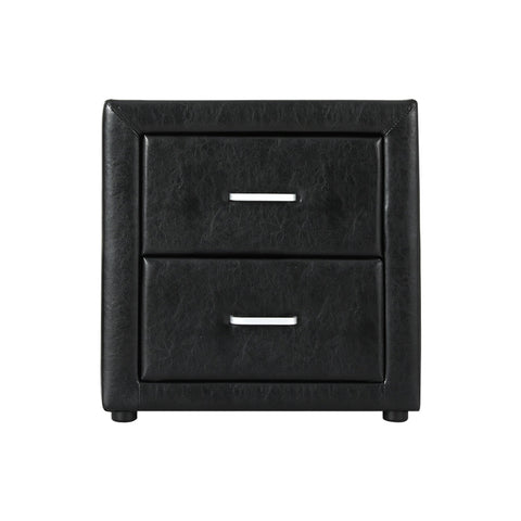 Artiss Bedside Table 2 Drawers Side Table Leather - CADEN Black Chez Guru