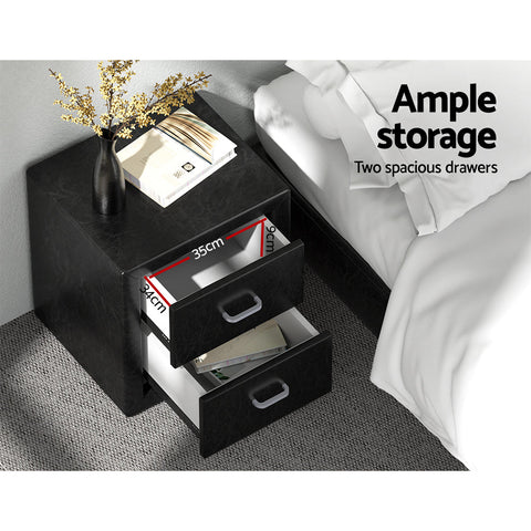 Artiss Bedside Table 2 Drawers Side Table Leather - CADEN Black Chez Guru