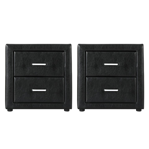 Artiss 2X Bedside Table 2 Drawers Side Table Leather - CADEN Black