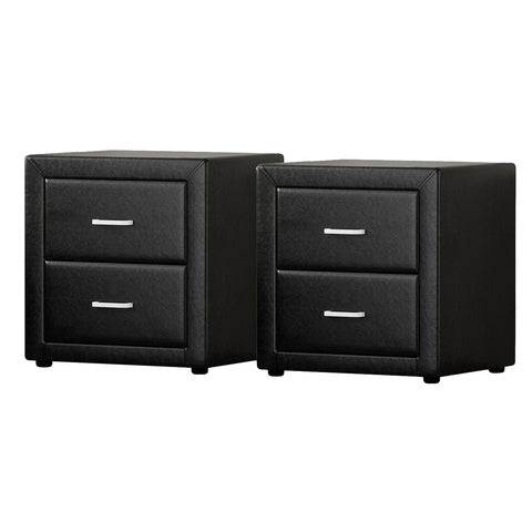 Artiss 2X Bedside Table 2 Drawers Side Table Leather - CADEN Black