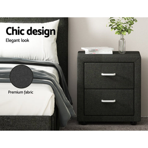 Artiss Bedside Table 2 Drawers Fabric - CADEN Charcoal Chez Guru