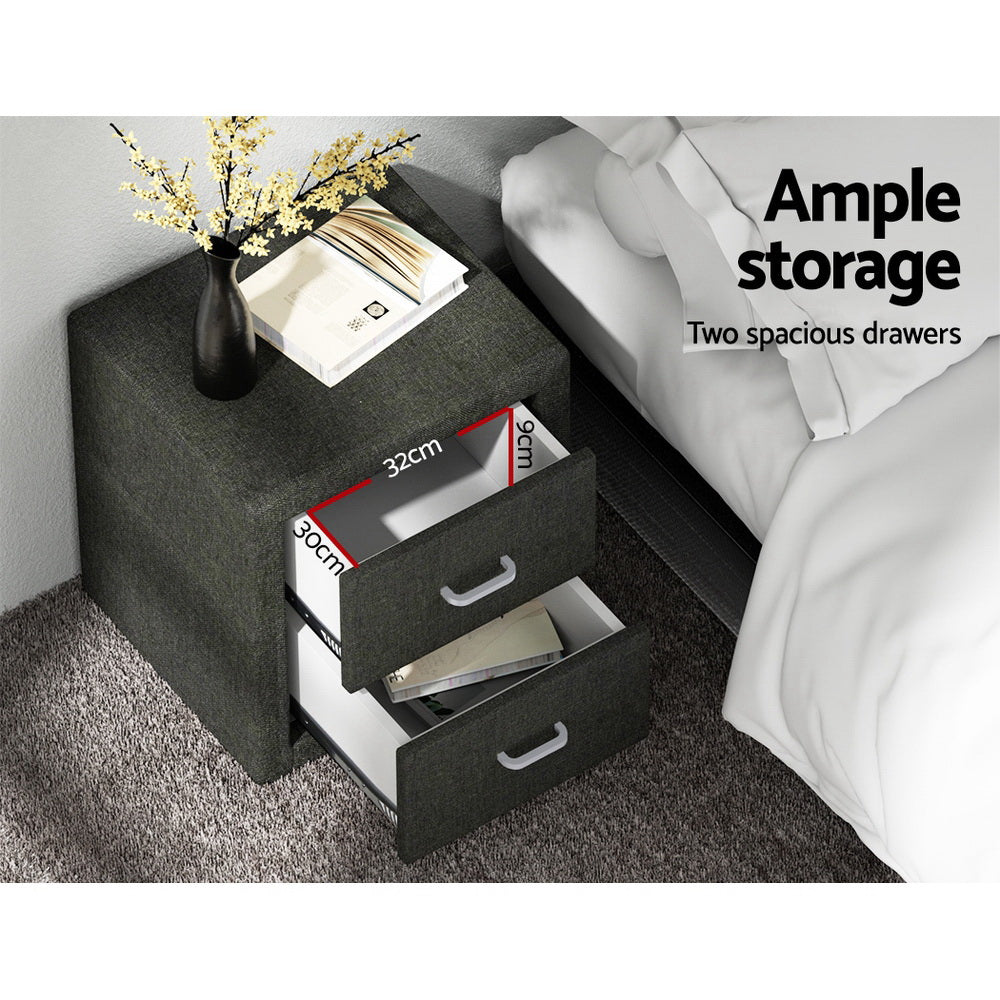 Artiss Bedside Table 2 Drawers Fabric - CADEN Charcoal Chez Guru