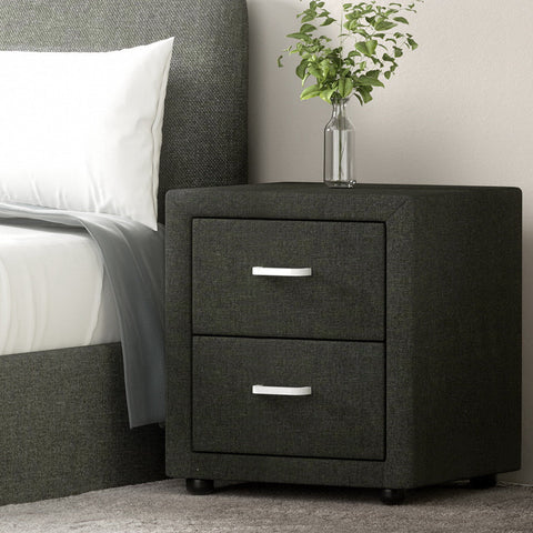 Artiss Bedside Table 2 Drawers Fabric - CADEN Charcoal Chez Guru