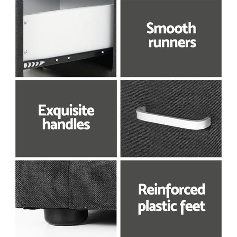 Artiss 2X Bedside Table 2 Drawers Fabric - CADEN Charcoal