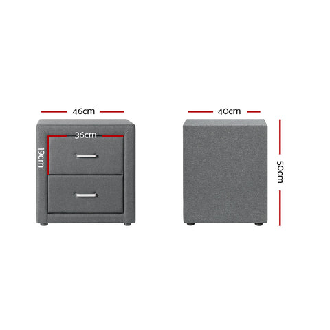 Artiss Bedside Table 2 Drawers Fabric - CADEN Grey Chez Guru