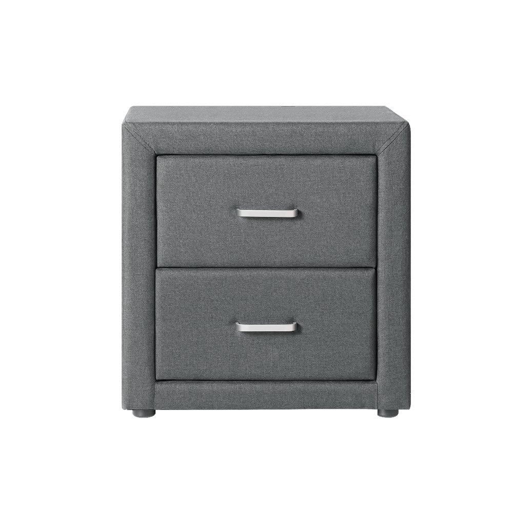 Artiss Bedside Table 2 Drawers Fabric - CADEN Grey Chez Guru