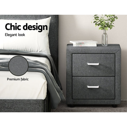 Artiss Bedside Table 2 Drawers Fabric - CADEN Grey Chez Guru