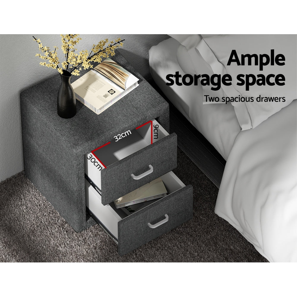 Artiss Bedside Table 2 Drawers Fabric - CADEN Grey Chez Guru