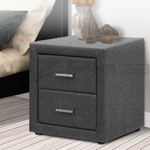 Artiss Bedside Table 2 Drawers Fabric - CADEN Grey Chez Guru