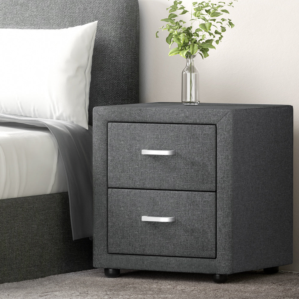 Artiss Bedside Table 2 Drawers Fabric - CADEN Grey Chez Guru