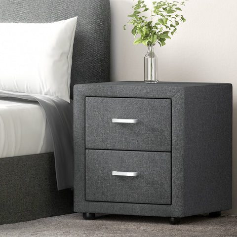 Artiss Bedside Table 2 Drawers Fabric - CADEN Grey Chez Guru