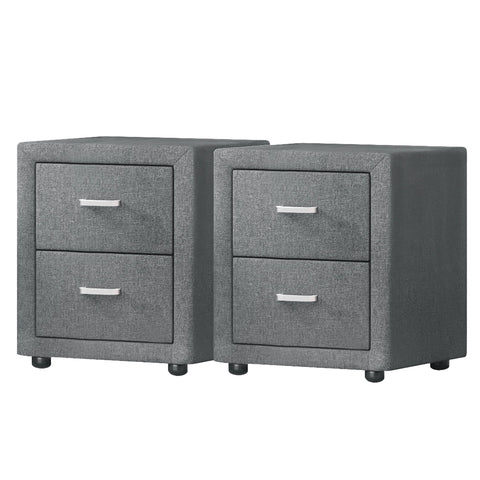 Artiss 2X Bedside Table 2 Drawers Side Table Fabric - CADEN Grey