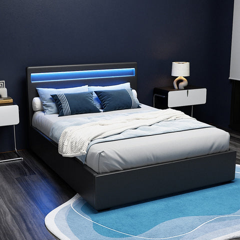 Artiss Bed Frame Double Size LED Gas Lift Black COLE Chez Guru