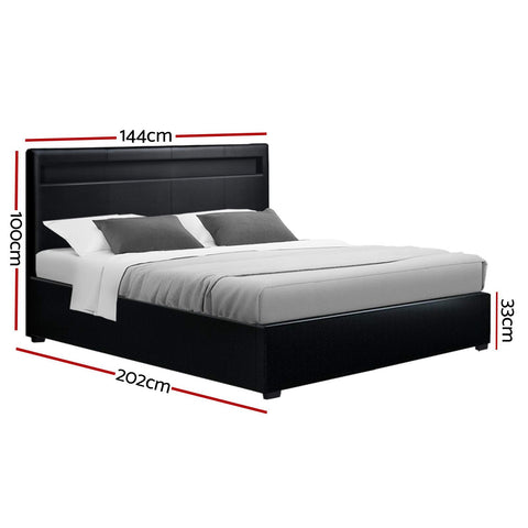 Artiss Bed Frame Double Size LED Gas Lift Black COLE Chez Guru