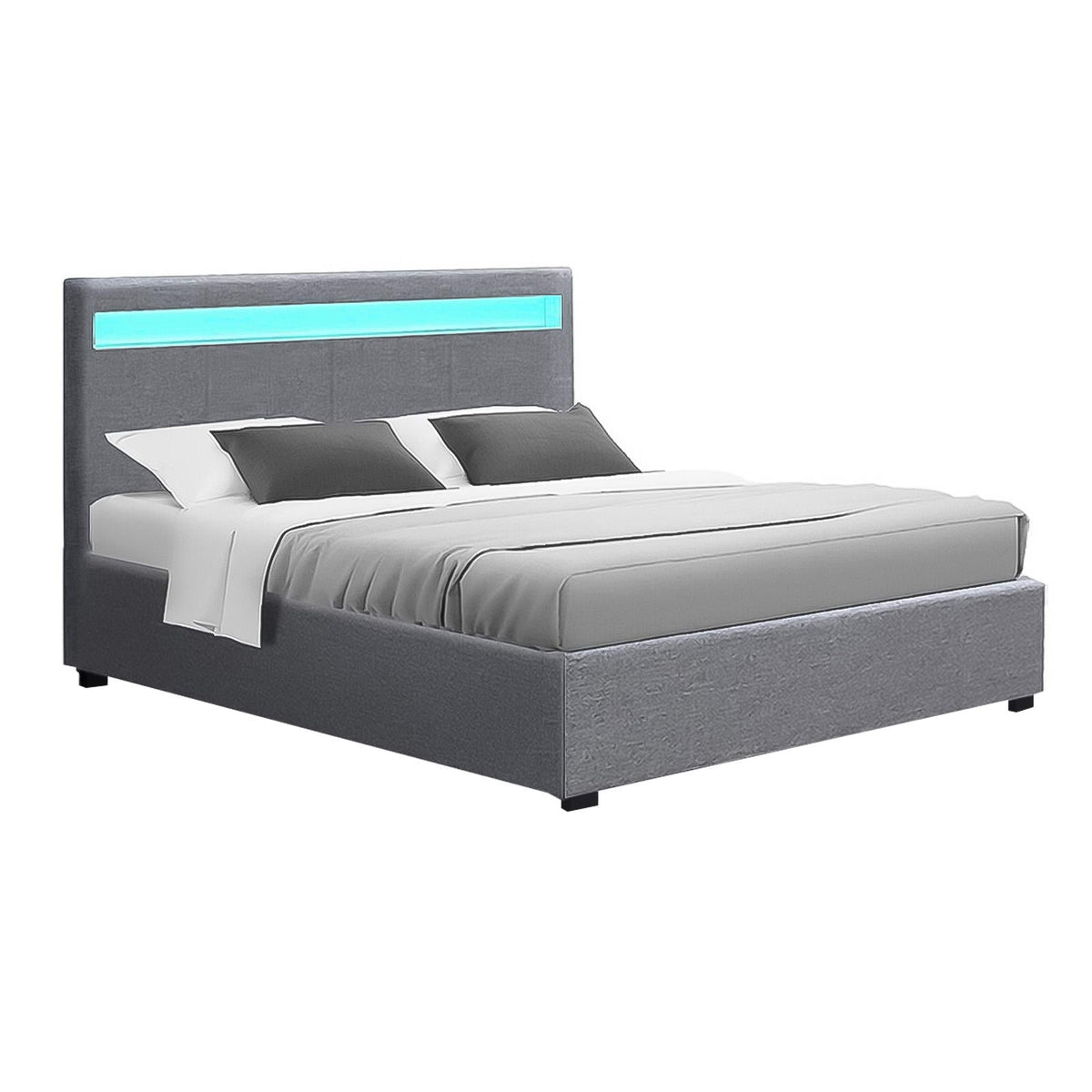 Artiss Bed Frame Double Size LED Gas Lift Grey COLE Chez Guru