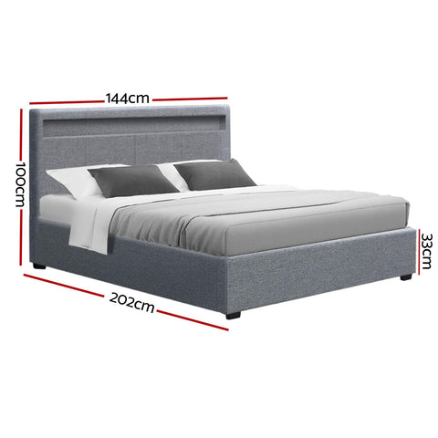 Artiss Bed Frame Double Size LED Gas Lift Grey COLE Chez Guru