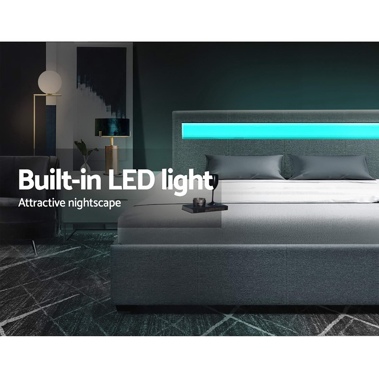 Artiss Bed Frame Double Size LED Gas Lift Grey COLE Chez Guru