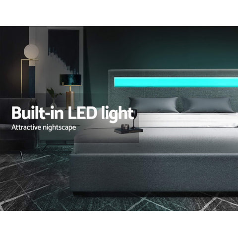 Artiss Bed Frame Double Size LED Gas Lift Grey COLE Chez Guru