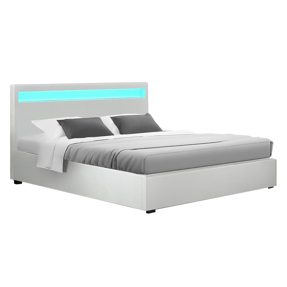 Artiss Bed Frame Double Size LED Gas Lift White COLE Chez Guru
