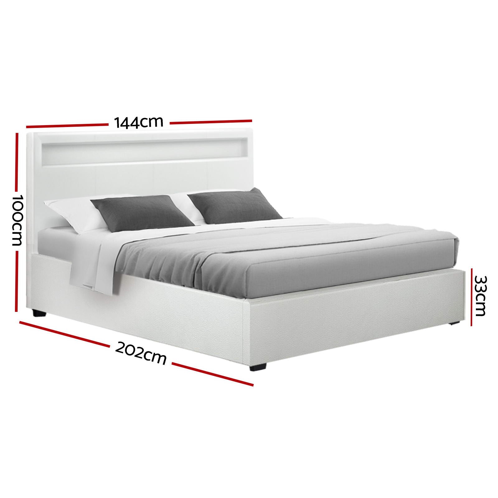 Artiss Bed Frame Double Size LED Gas Lift White COLE Chez Guru