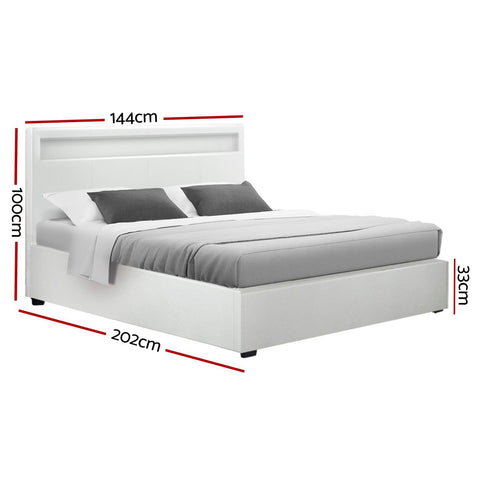 Artiss Bed Frame Double Size LED Gas Lift White COLE Chez Guru