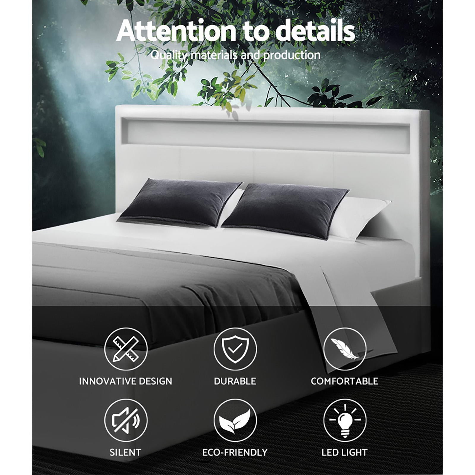 Artiss Bed Frame Double Size LED Gas Lift White COLE Chez Guru