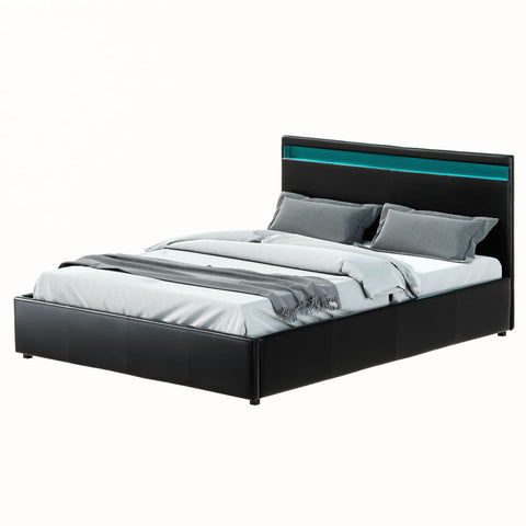 Artiss Bed Frame Queen Size LED Gas Lift Black COLE Chez Guru